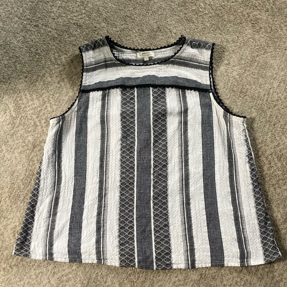 Papaya Weekend 100% Cotton Striped Sleeveless Top in Black and White